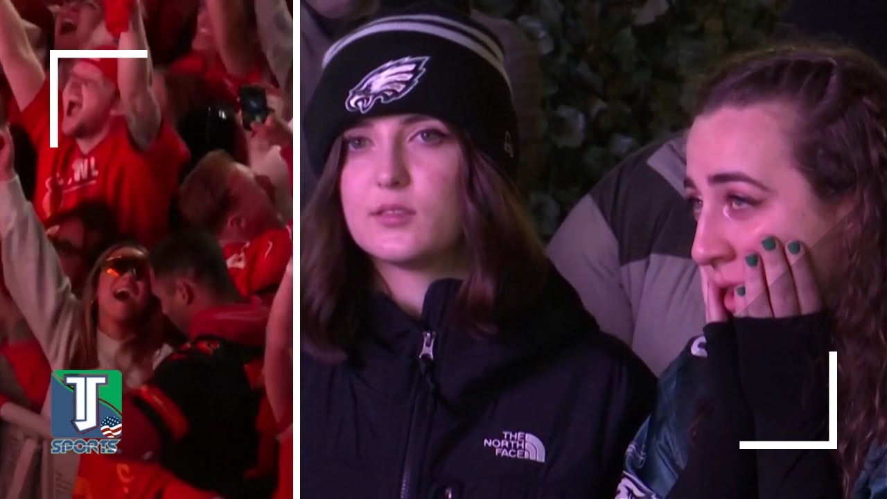 WATCH: CONTRASTING emotions between Kansas City Chiefs and Philadelphia Eagles fans after Super Bowl