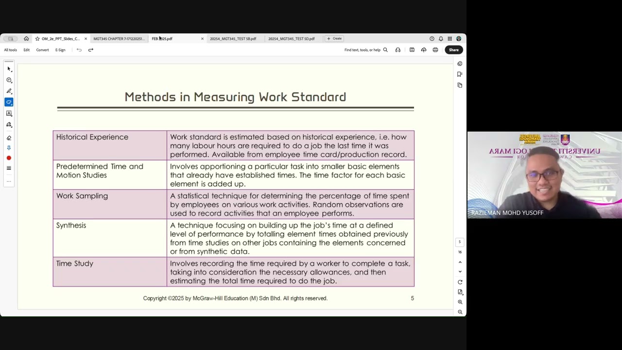 (MGT345) CHAPTER 7: WORK MEASUREMENT