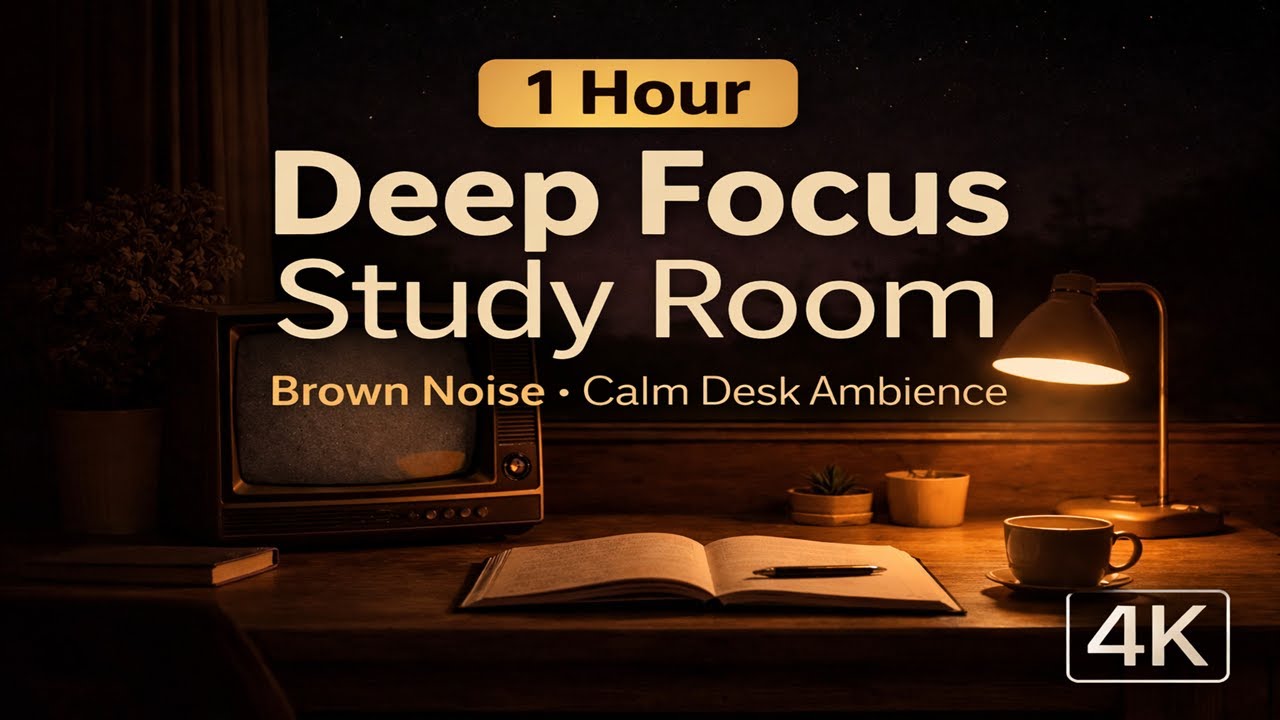 1 Hour Deep Focus Study Room │ Brown Noise │ Calm Desk Ambience (4K)