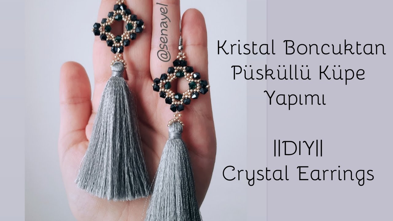 Kristal Boncuktan Püsküllü Küpe Yapımı || #DIY || Crystal Earrings