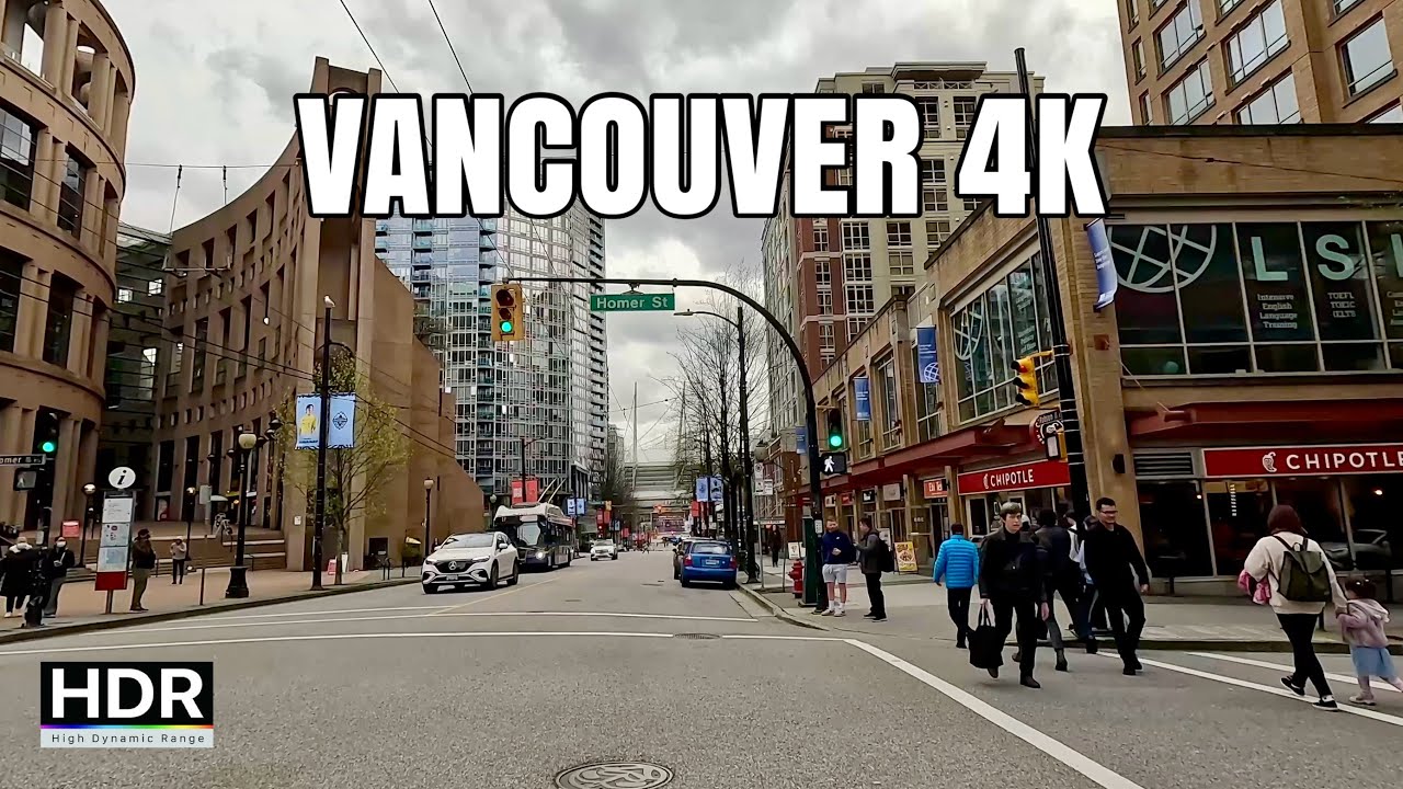 Downtown Vancouver driving Tour 4K || Canada Place, BC Place, Vancouver Public Library