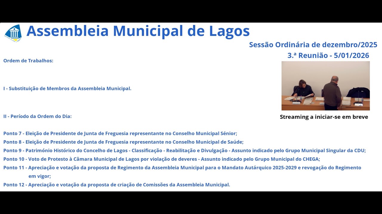 5-01-2026 - Sessão Plenária da Assembleia Municipal de Lagos