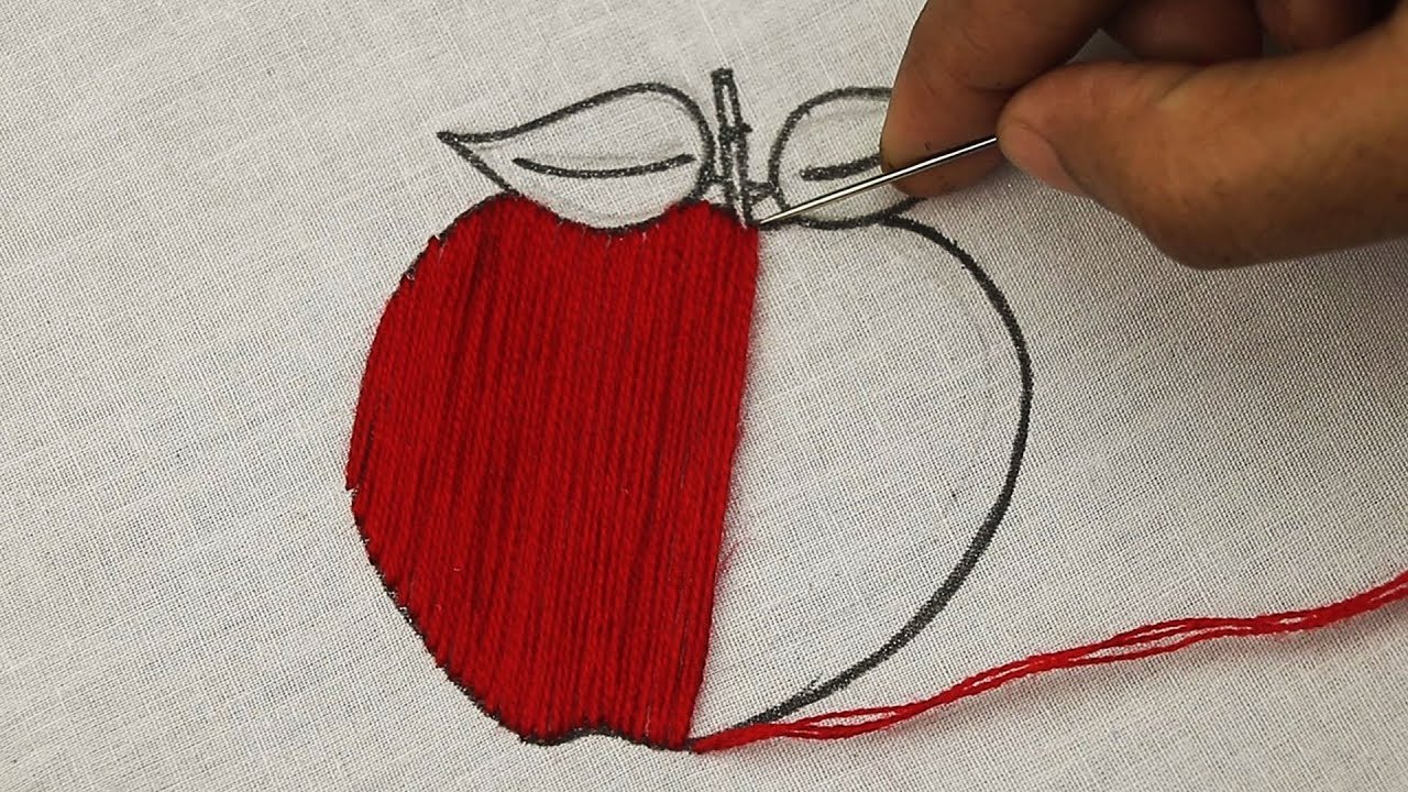 Hand embroidery fruits design (apple) * Bordado Fantasía Manzana (Fácil) * Fruits embroidery