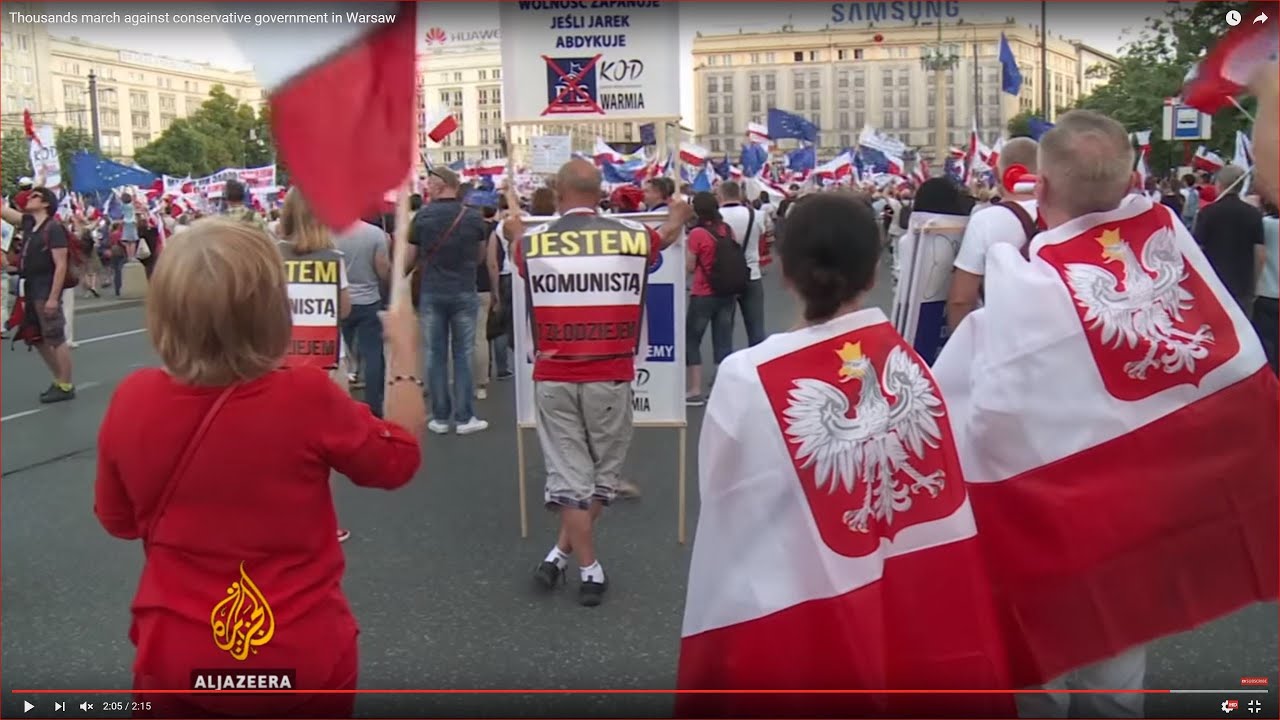 Thousands march against conservative government in Warsaw