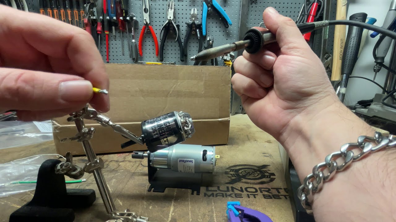 Soldering wires from Tamiya to ServoNaut RC truck motor for my dad