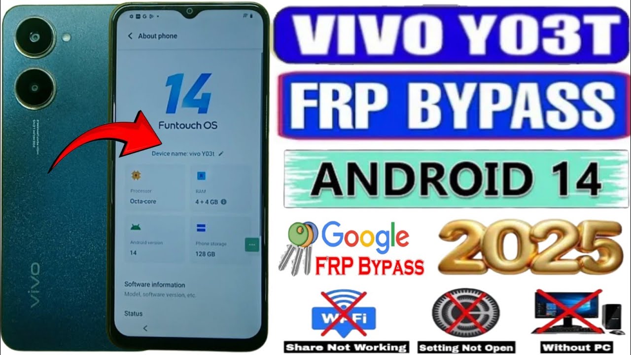 Vivo Y03t Android 14 Frp Bypass Without Pc | Vivo Y03t Google Lock Remove | Settings Not Open | 2025