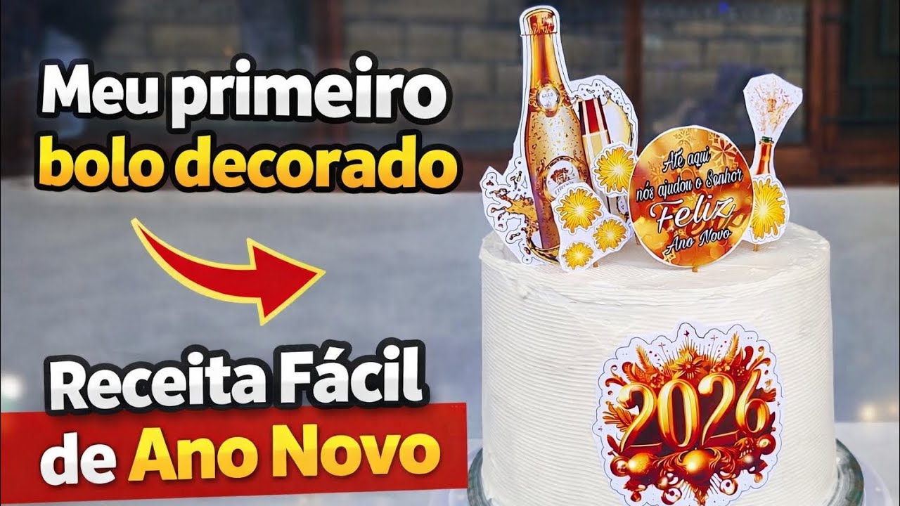 Meu primeiro bolo decorado de 2026🎉receita simples e linda😁