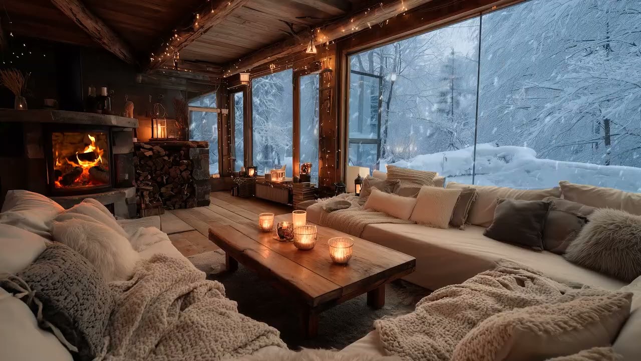 Peaceful White Lounge Piano | Gentle Piano, Snowy Window for Meditation & Relaxation