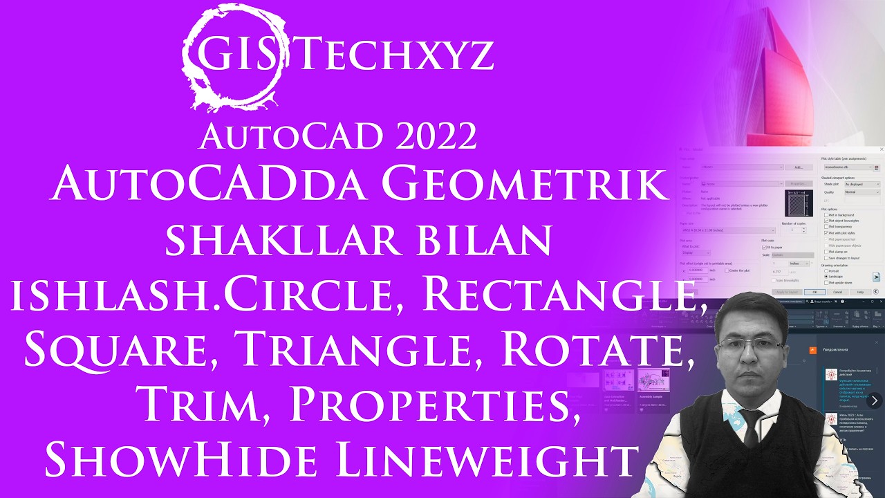 AutoCADda Geometrik shakllar bilan ishlash.Circle, Rectangle, Square, Triangle, Rotate, Trim