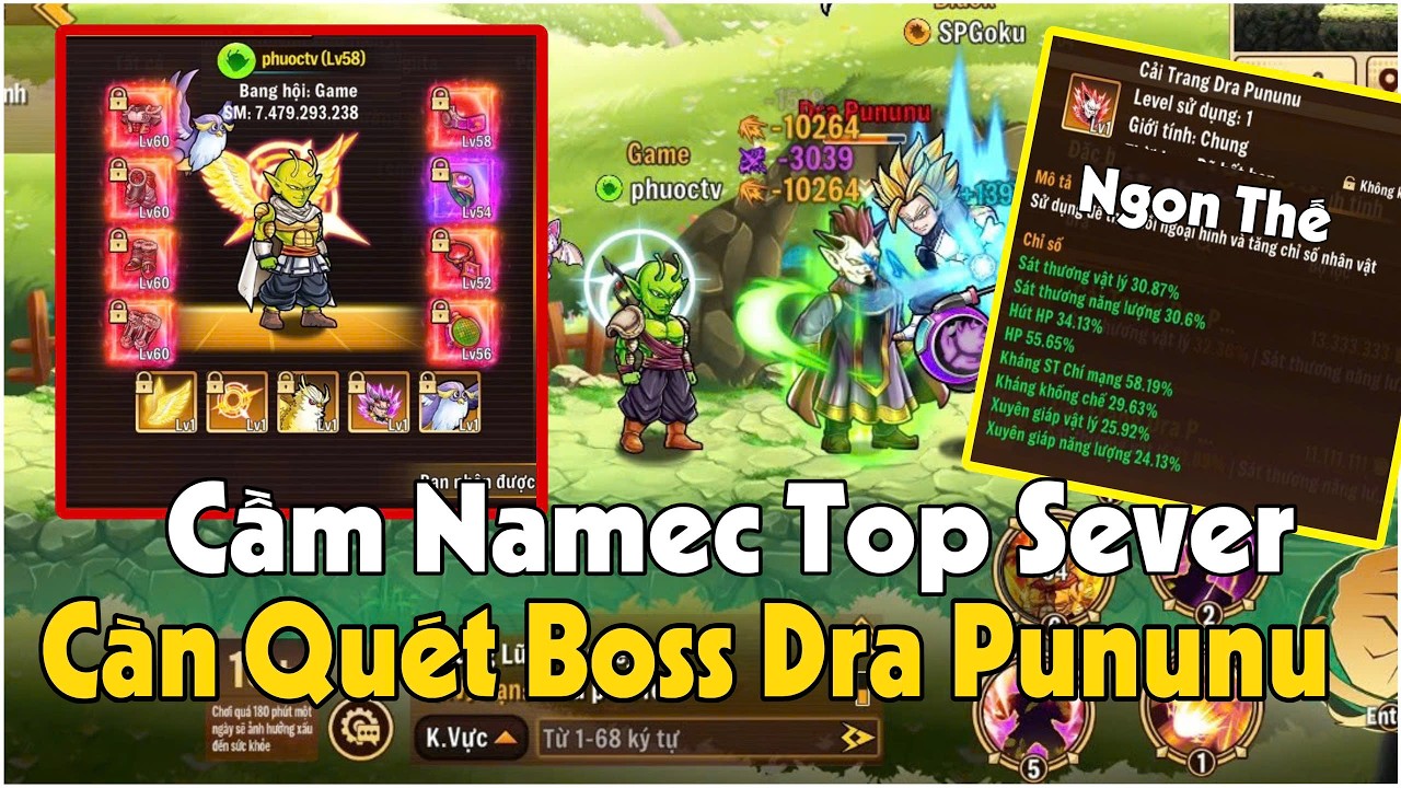 Vũ Trụ Đại Chiến - Một Ngày Càn Quét Boss Mới Dra Pununu 8/3 Của Top Namec Mạnh Nhất Sever !