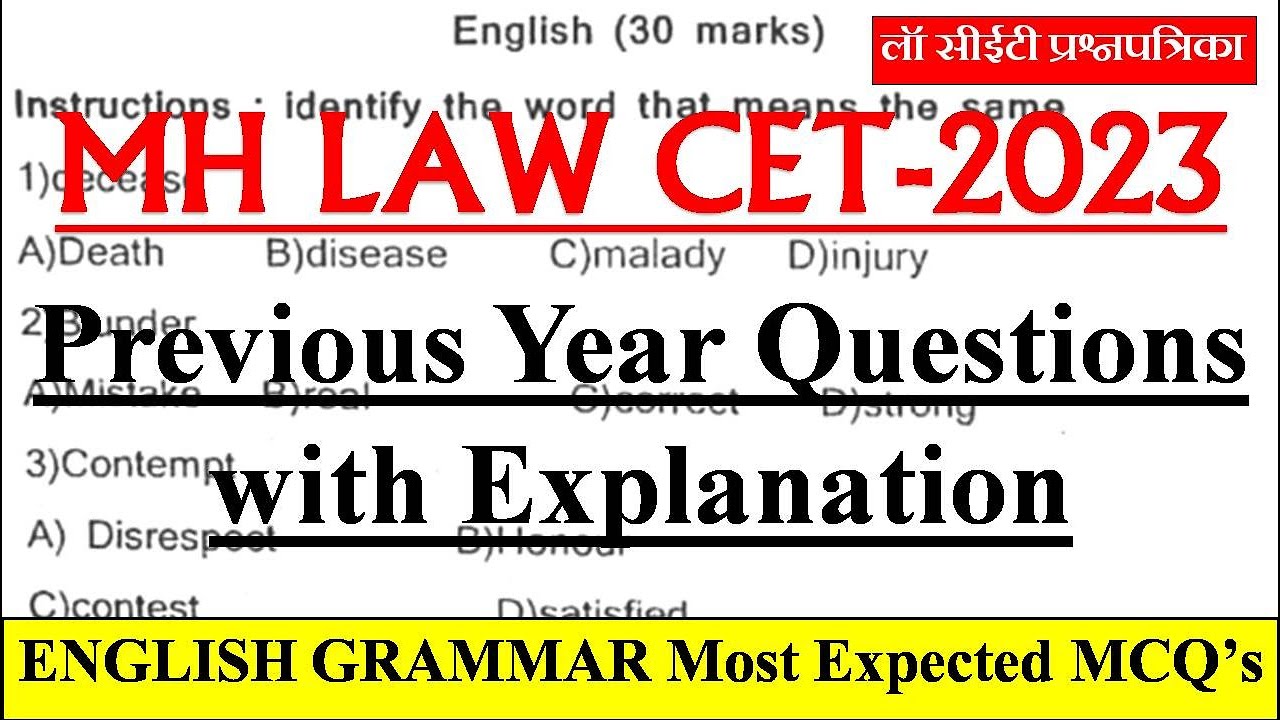 3/5 Yr.MH LAW CET-2023| ENGLISH GRAMMAR Most Expected MCQ’s|Previous Year Questions with Explanation