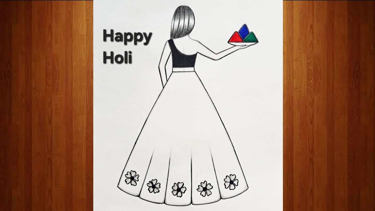 Holi drawing easy | Holi Drawing for Kids | how to draw traditional girl celebrating Holi drawing 