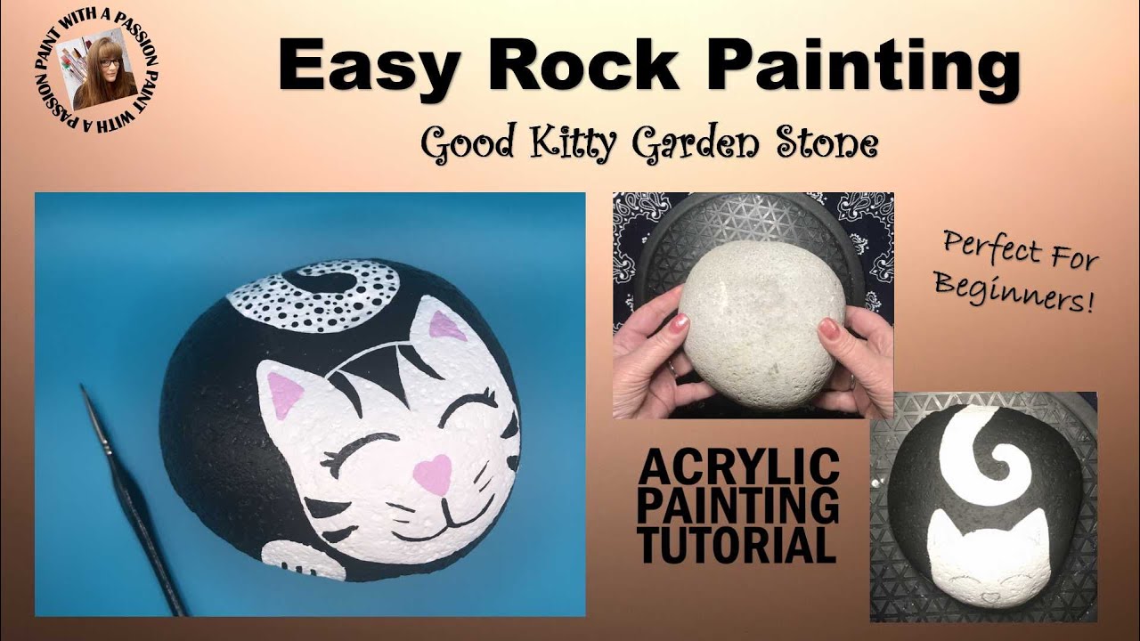 🎨 Easy Rock Painting Cat | Sleeping Kitty Garden Stone Tutorial