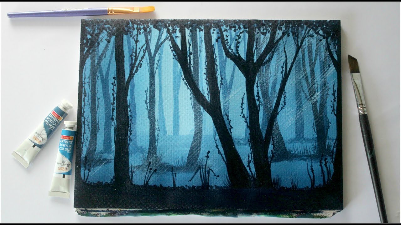Monochromatic painting || Misty Forest STEP by STEP Acrylic Painting