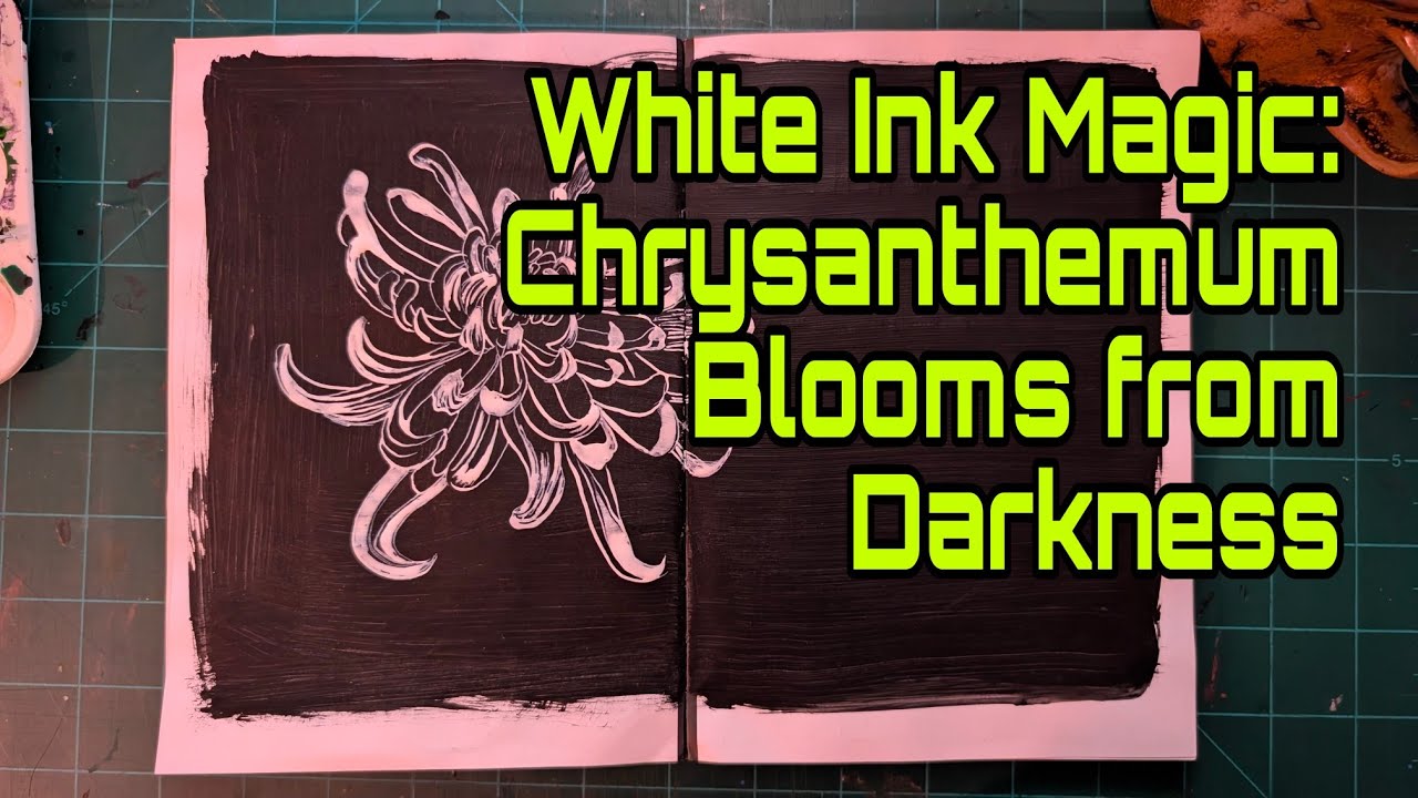 White Ink Magic: Chrysanthemum Blooms from Darkness