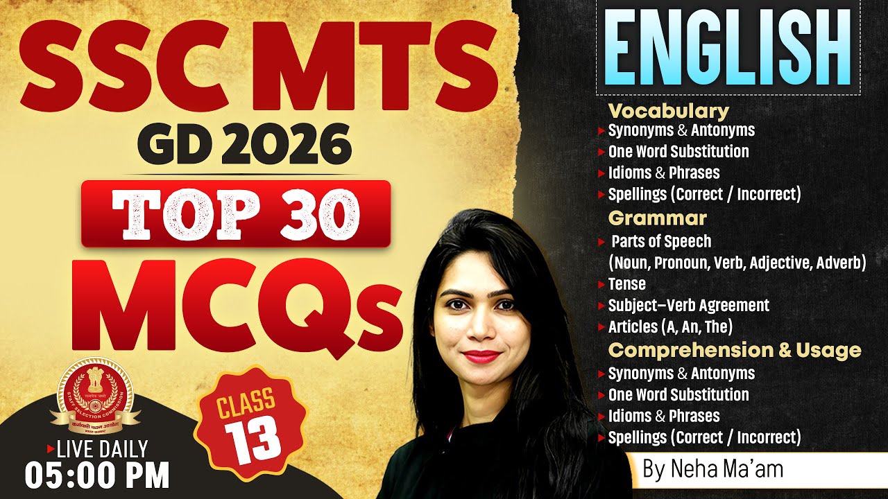 SSC GD Classes 2026 | SSC GD English 2026 | SSC MTS English 2026 | SSC GD 2026 English By Neha Ma'am
