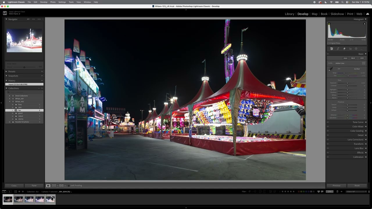 Adjusting bracketed exposures in Lightroom Classic Develop Module.