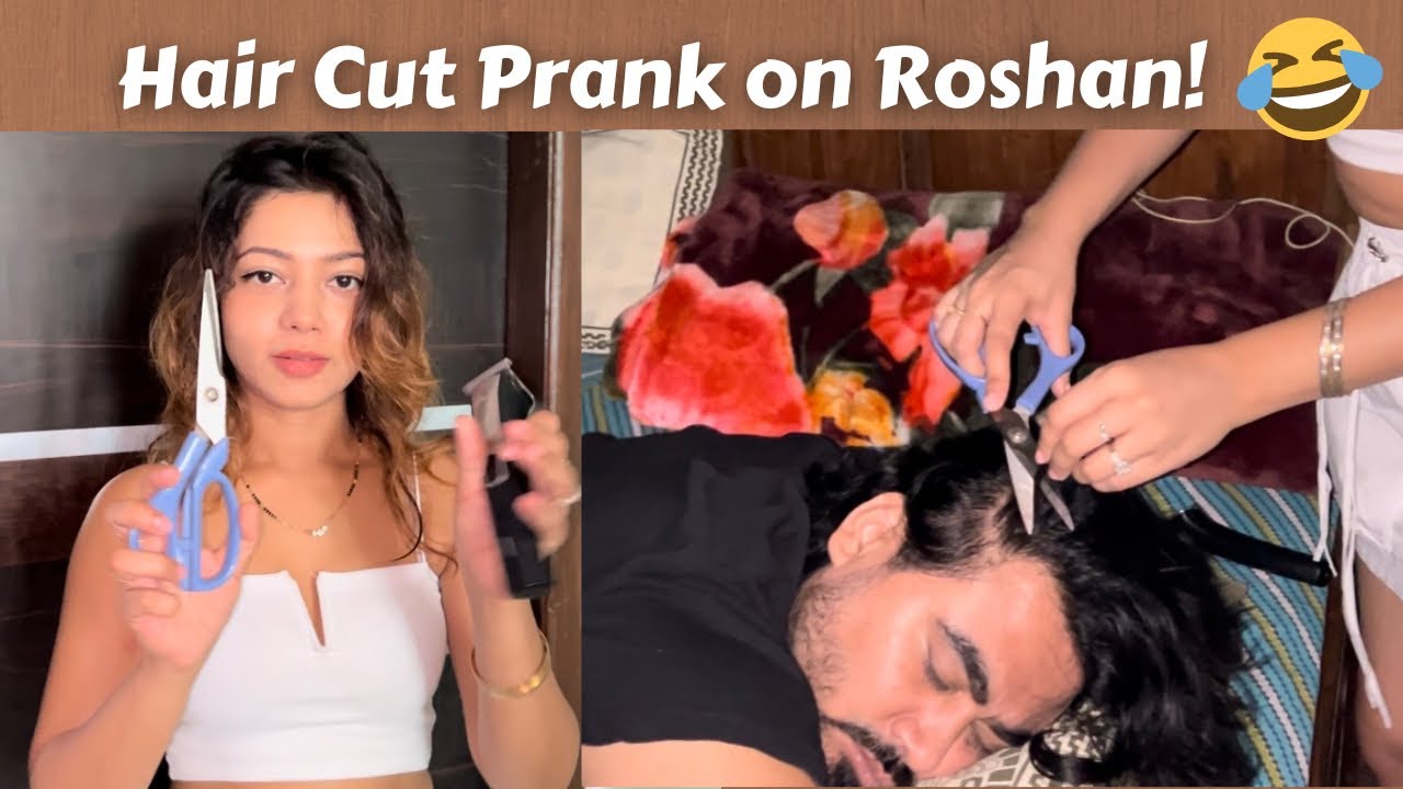 Hair Cut Prank on Roshan! 😂🤣 #prankvideo #husbandwife #funnyvideo