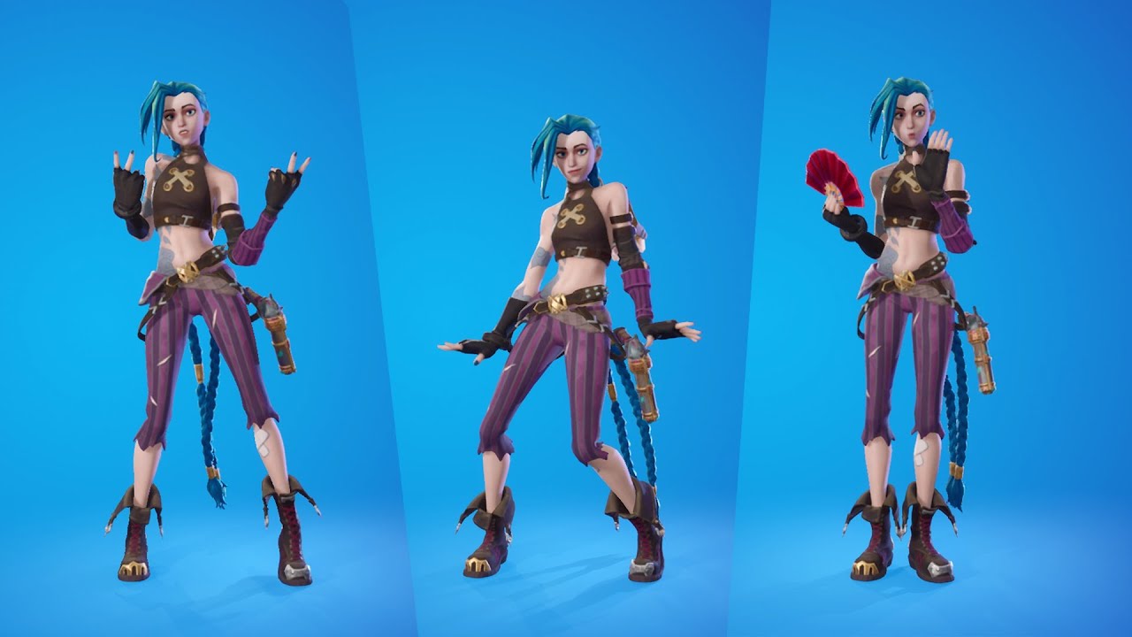 Arcane Jinx Skin Showcase with Emotes and Dances  | Fortnite x League of Legends Skins