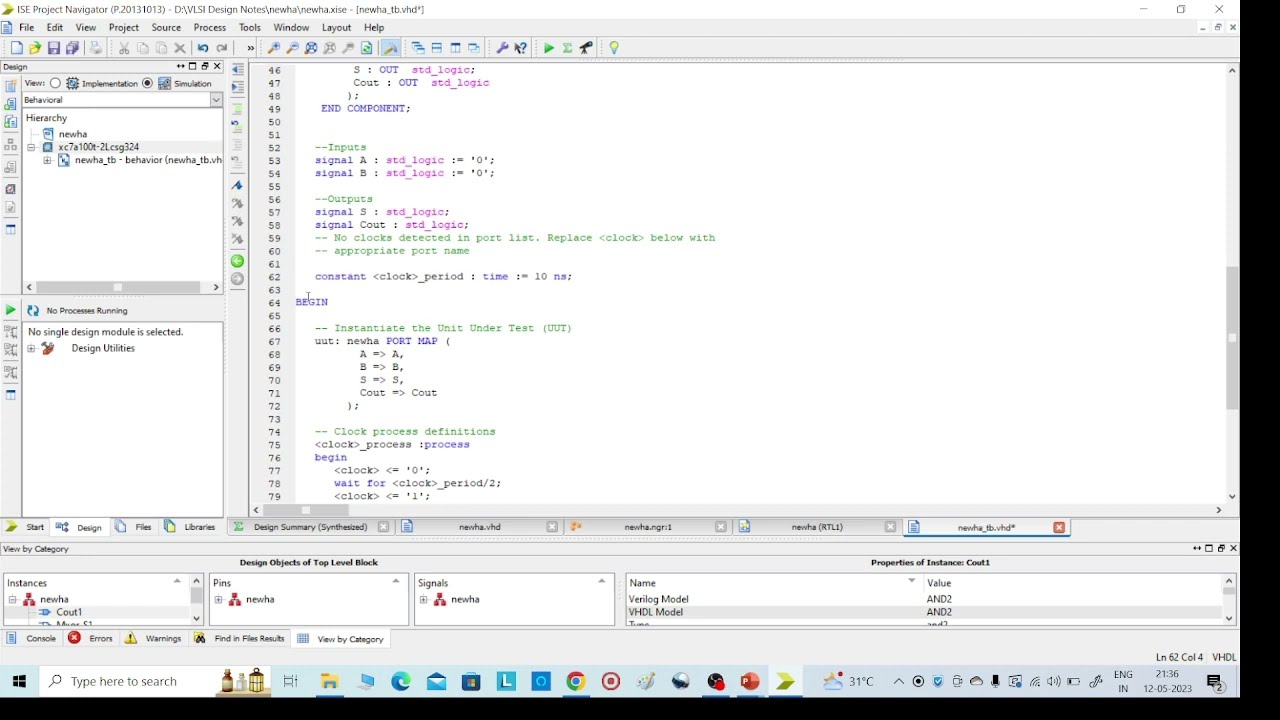 VHDL code for Half Adder  in Xilinx, VHDL basics, Half Adder, Xilinx Tutorial, half adder vhdl
