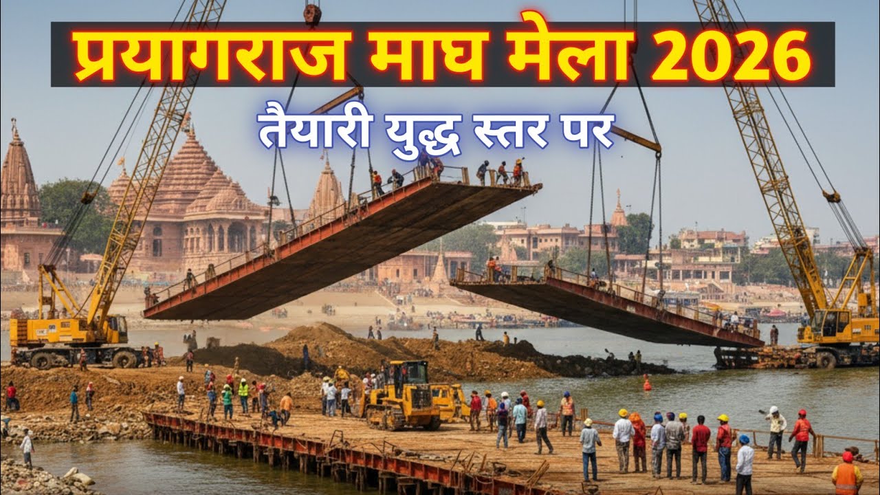 प्रयागराज माघ मेला 2026 😱 तैयारी युद्ध स्तर पर! Sangam Bridge Construction 🚧 | #Prayagraj