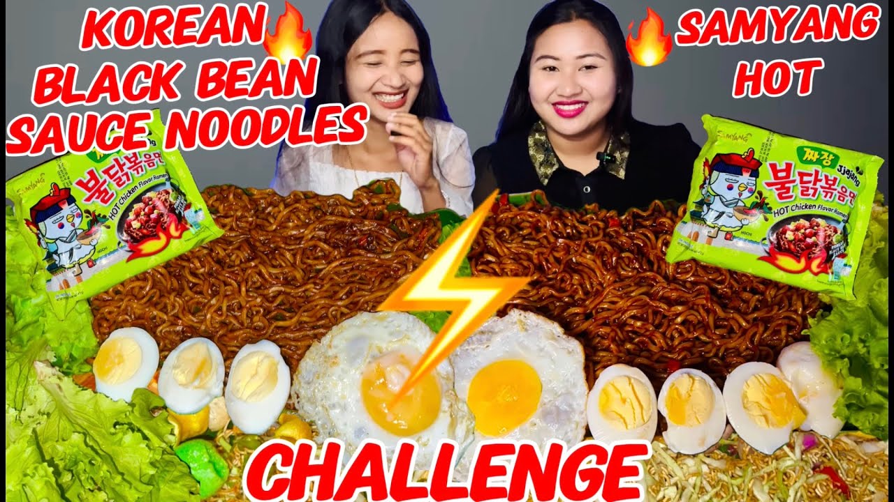 SAMYANG JJAJANG KOREAN SPICY BLACK BEAN NOODLES CHALLENGE || FRIED EGGs , SPICY MIMI 🔥