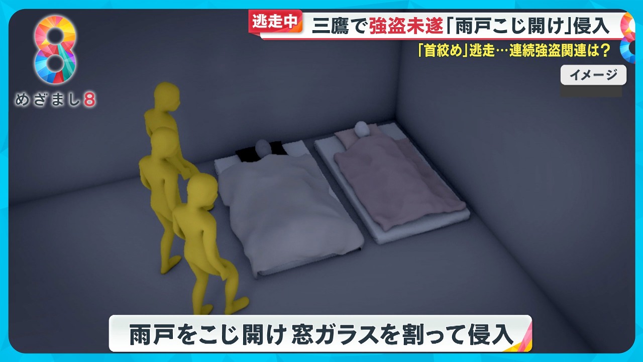 【逃走中】三鷹で強盗未遂発生 ｢雨戸こじ開け夫の首を…」連続強盗事件との関連は？【めざまし８ニュース】