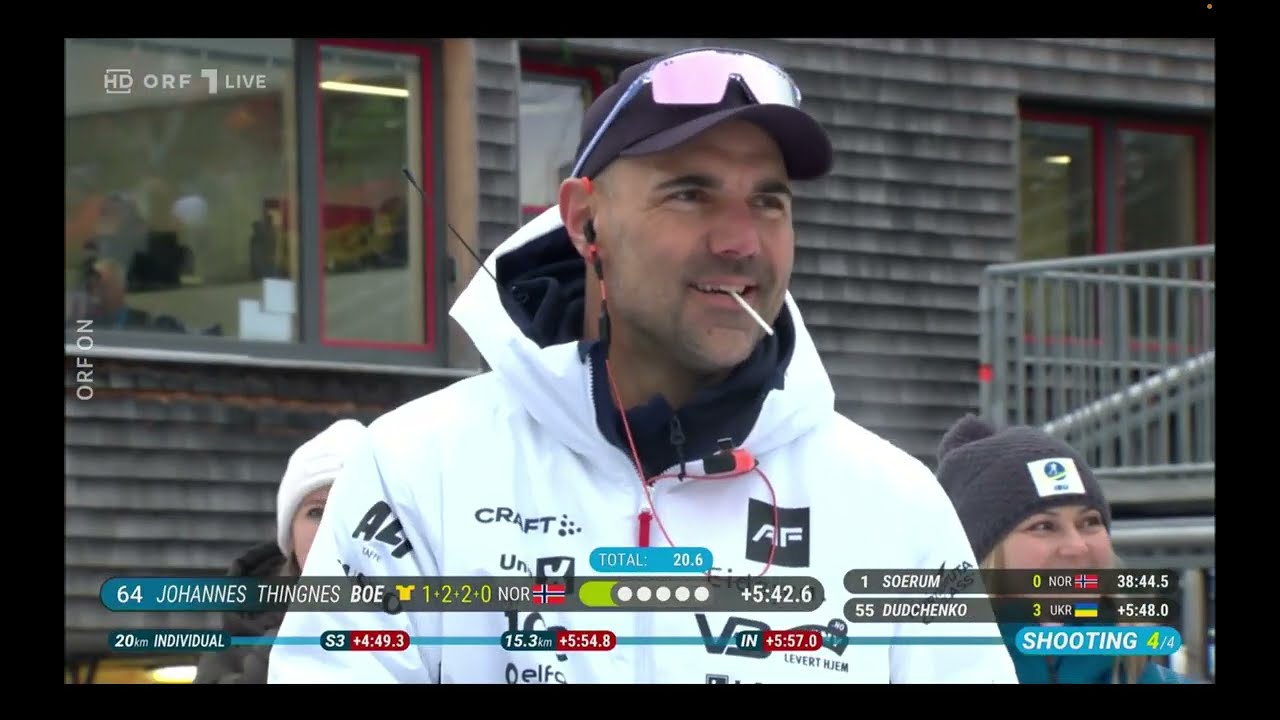 Johannes T. Boe shoots like a maniac, wants to give up but Émilien Jacquelin convinces him to go on
