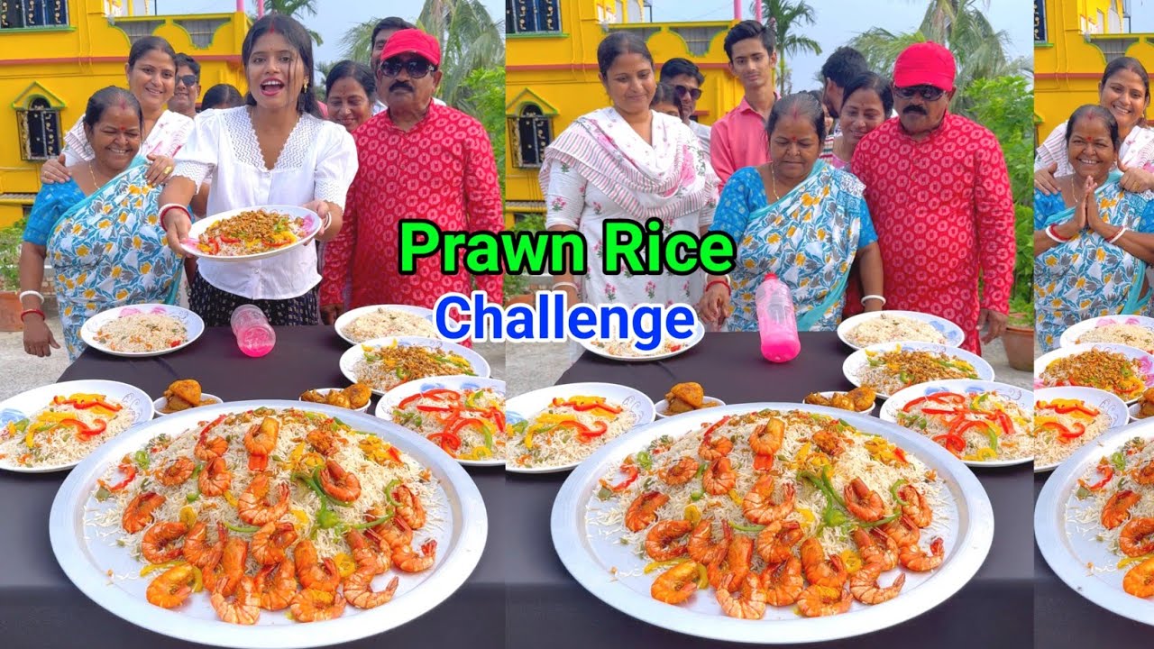 Prawns Mixed Fried rice Funny Bottle Flip Challenge