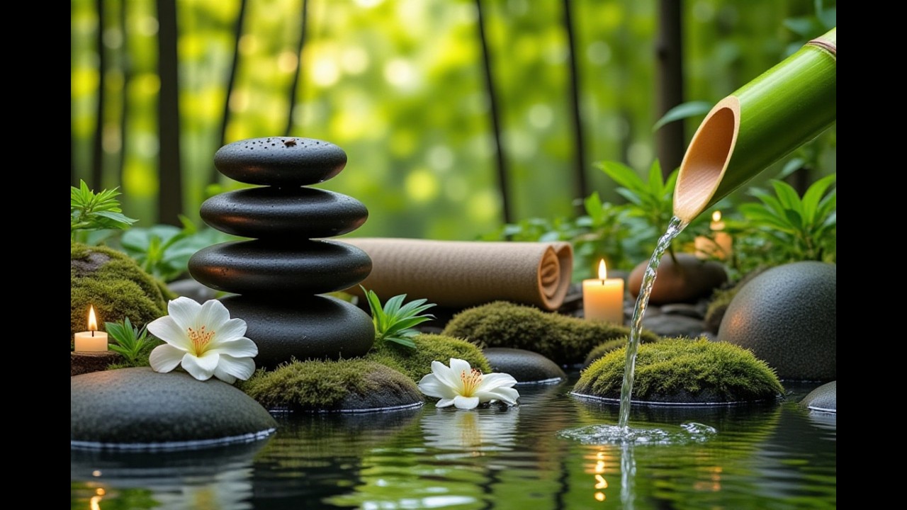 Soothing Music + Bamboo Water Sounds 🌿 Calming Music for Sleep, Relaxation, Spa, Deep