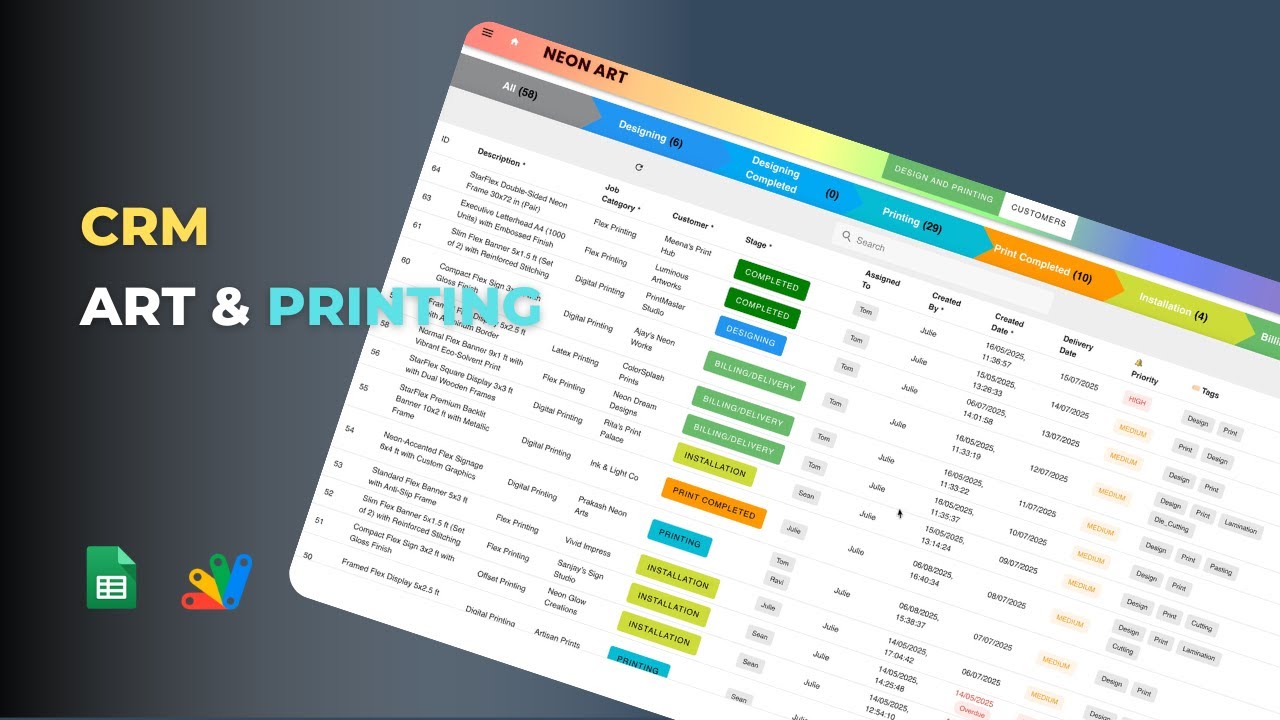 Art & Printing Business CRM using Google Sheets & Apps Script