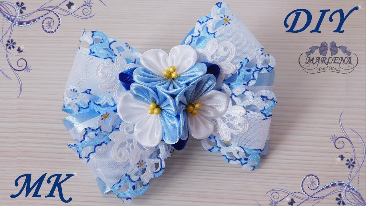 Бантик 🎀 ажурный с цветами канзаши. МК/DIY 👐