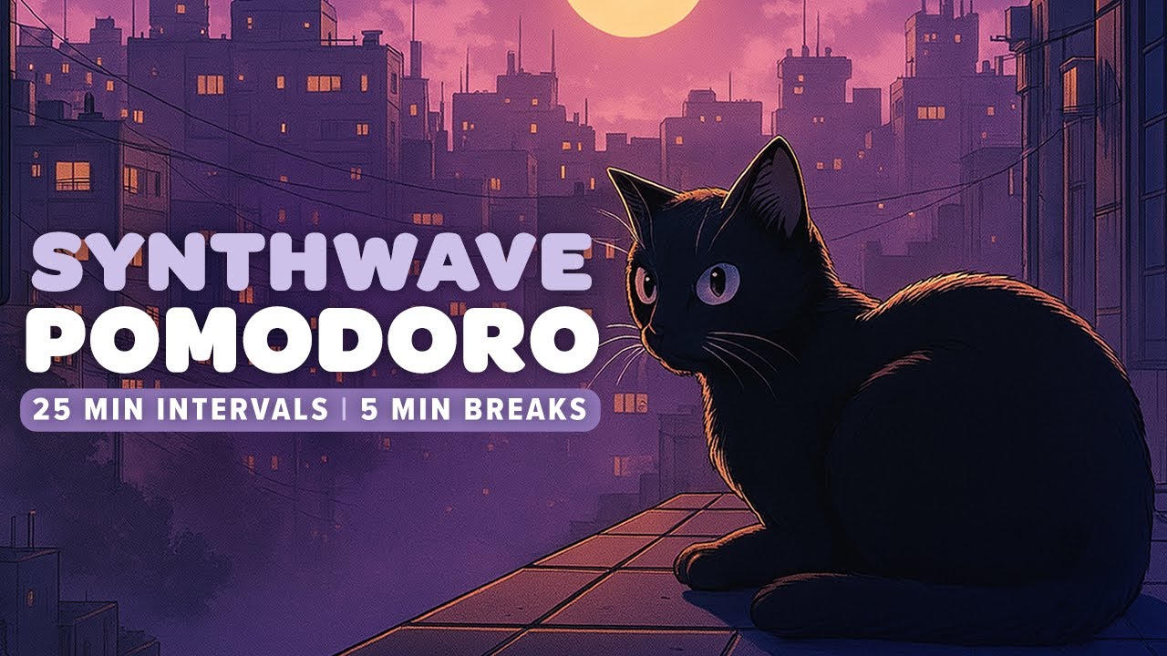 Synthwave Pomodoro Timer | Lofi for Work & Study (6 x 25 Min Sessions + 5 Min Breaks)