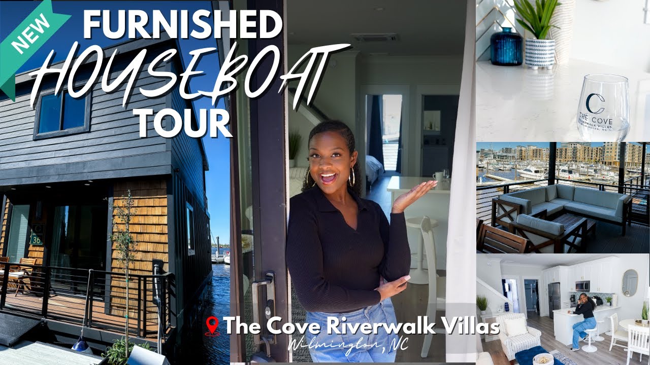 I Lived In A Floating Houseboat! | NEW Furnished Houseboat Tour - The Cove Riverwalk Villas in NC