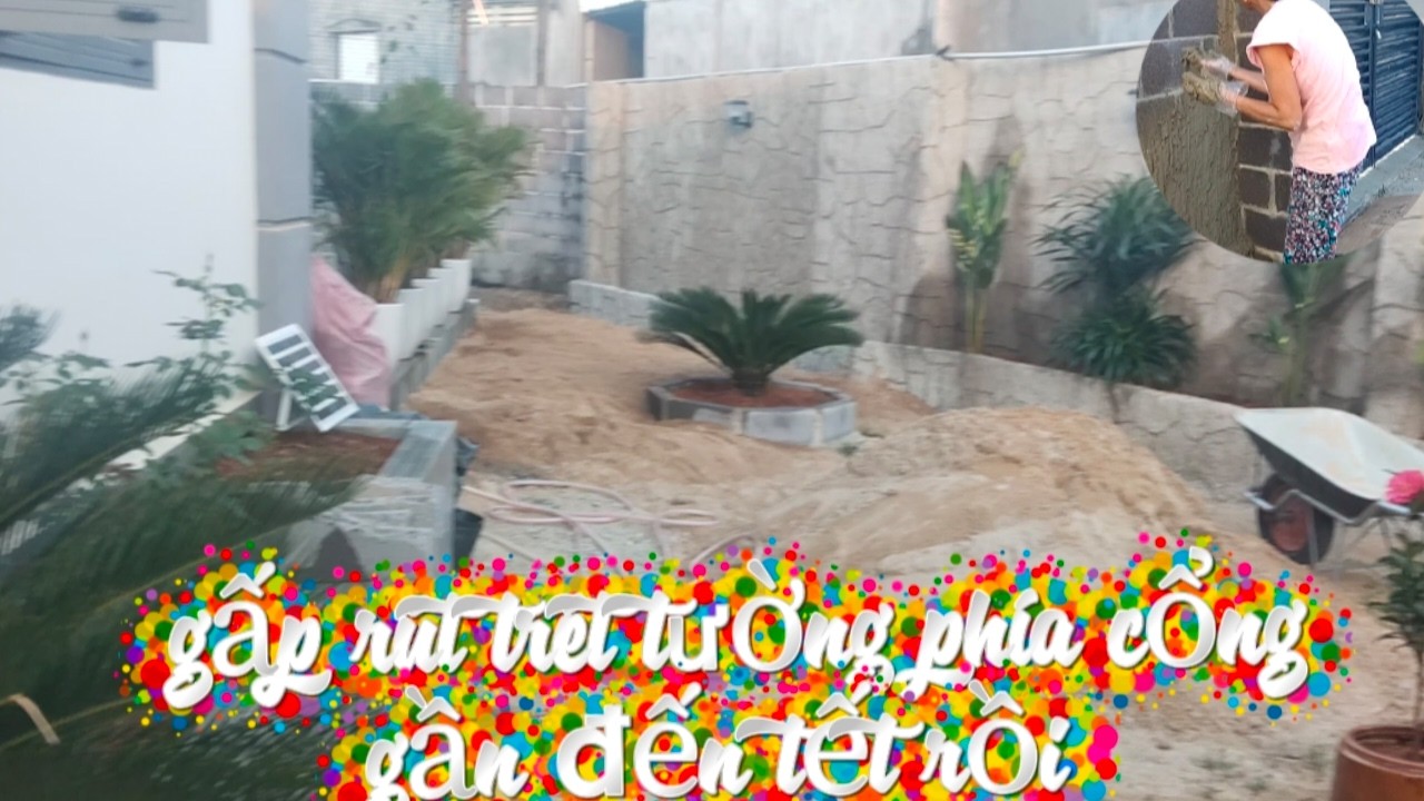 Vợ chồng Việt Đức:)#268# gấp rút trét tường phía cổng/ cuộc sống nhà vườn gần tết
