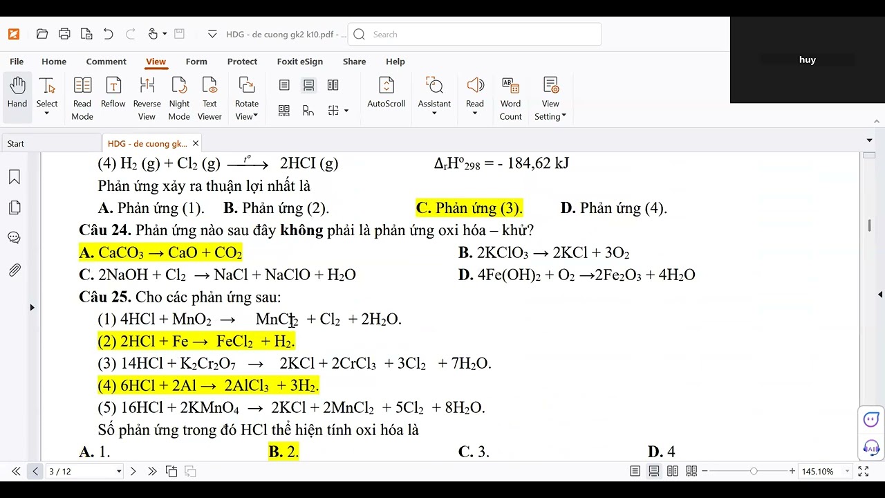 HOÁ 10 - CHỮA ĐỀ CƯƠNG GIỮA KỲ 2 - BUỔI 1 - P1