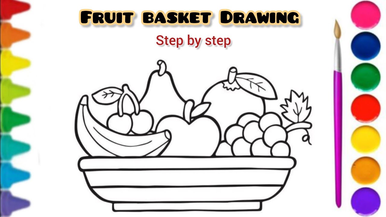 Fruits Basket drawing easy | How to draw Fruits basket Drawing | Different types of Fruits Drawing