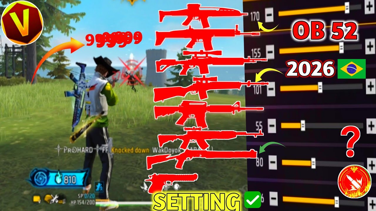 Free Fire Headshot Setting After Ob52 Update 2026⚡|Only Red Number 2gb,3gb,4gb,6gb,8gb, Device ⚙️| 