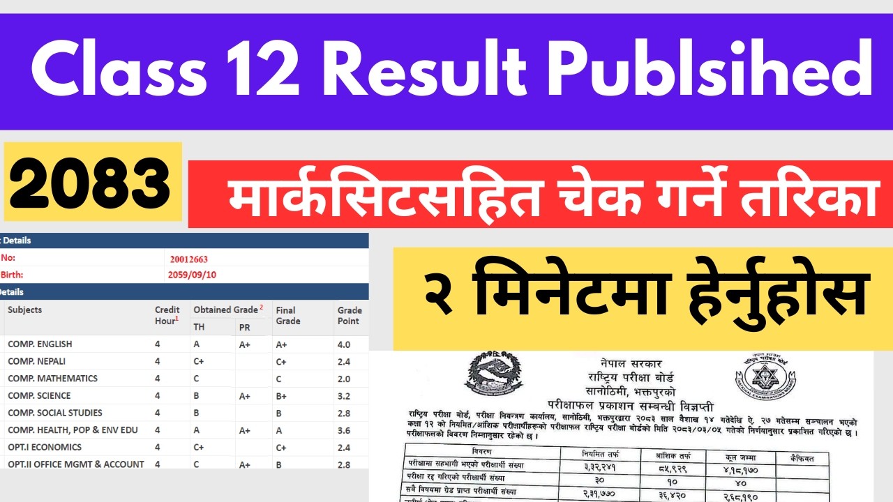 class 12 result check 2083 || how to check result of class 12 2083 || neb result update 2083