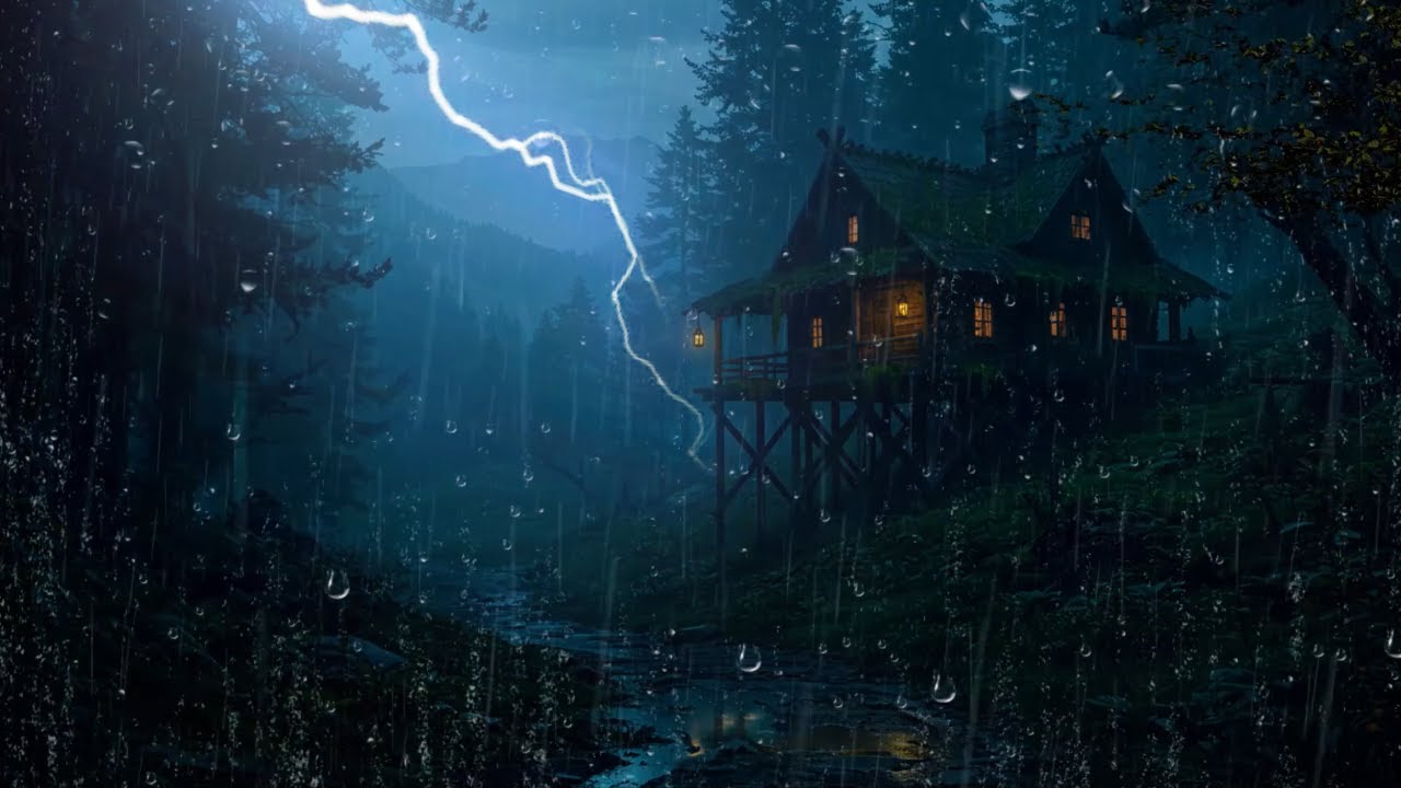Rain Sounds at a Cozy Mountain Cabin (No Ads) 🌧️ | Heavy Rain & Soft THUNDER For Deep Sleep & Relax