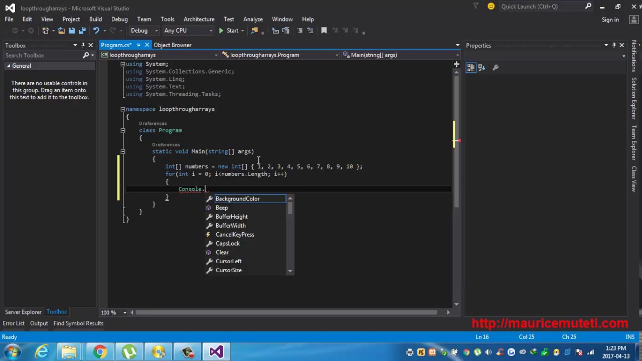 C# Sharp programming tutorial Looping through an array with For Loop