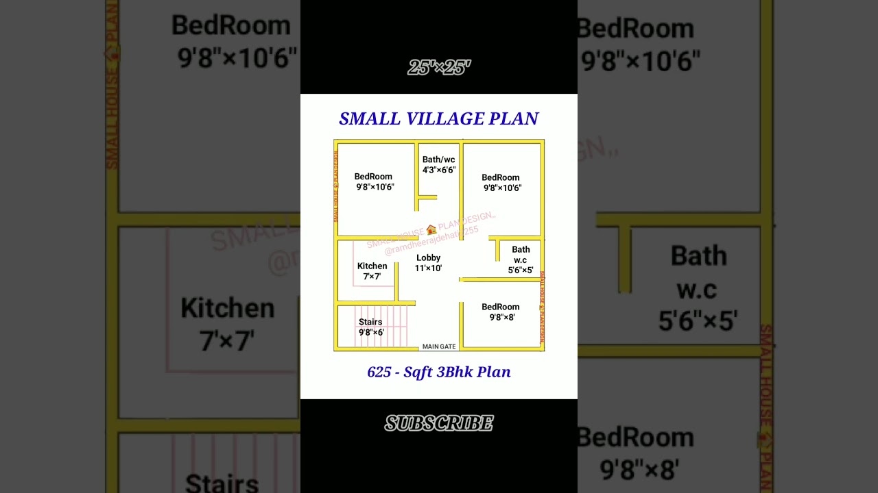 625 sqft house plan / 25&times;25 village house design 3bhk / #shorts #houseplan #homeplan #smallhouse