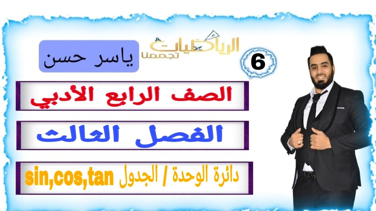 المحاضرة 6 الصف الرابع الأدبي الفصل الثالث دائرة الوحدة الجدول sin , cos , tan حفظ الجدول