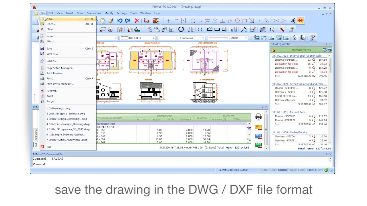 PriMus TAKEOFF Tutorial - BoQ and drawing in one DWG/DXF file - ACCA software