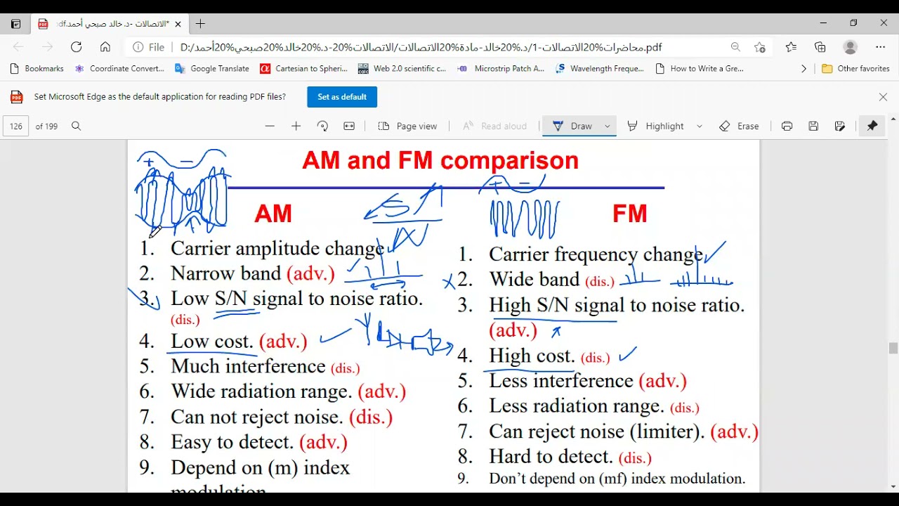Amplitude vs frequency modulation- Phase modulation مقارنة التضمين السعوي والترددي -تضمين الطور