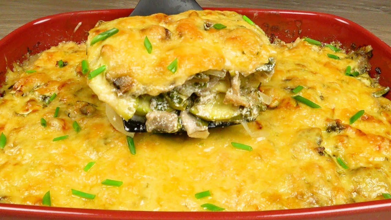 Кабачки с грибами в сметанном соусе. Вкусная запеканка | Zucchini baked with mushrooms