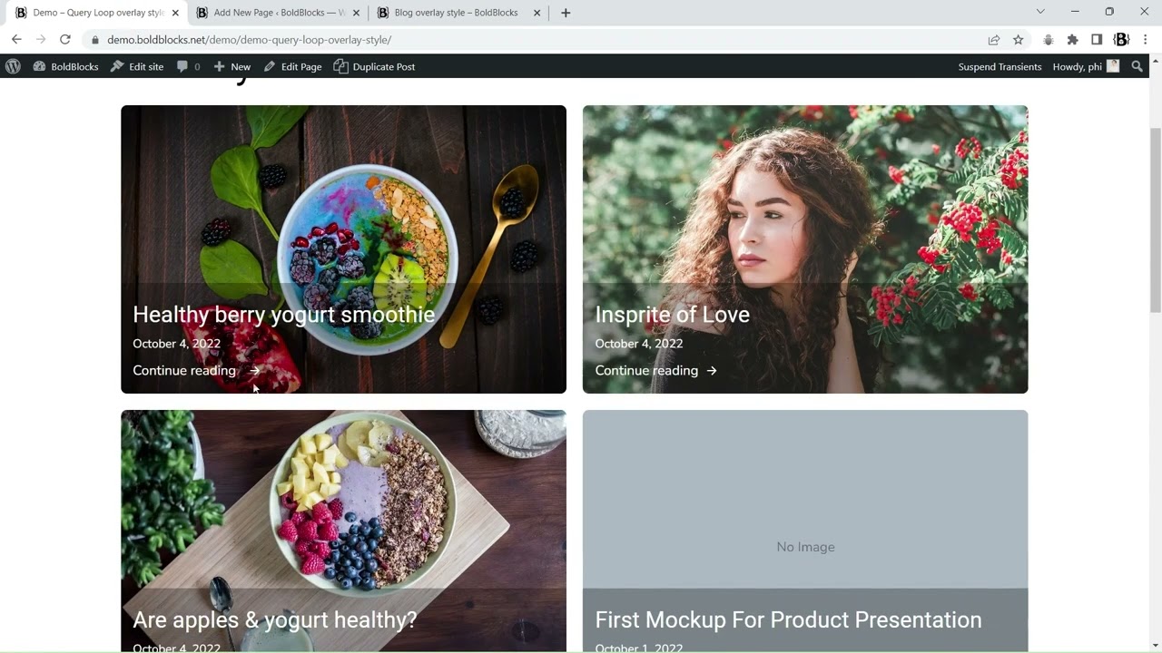 How to create blog layouts with overlay style using the Query Loop block and Content Blocks Builder