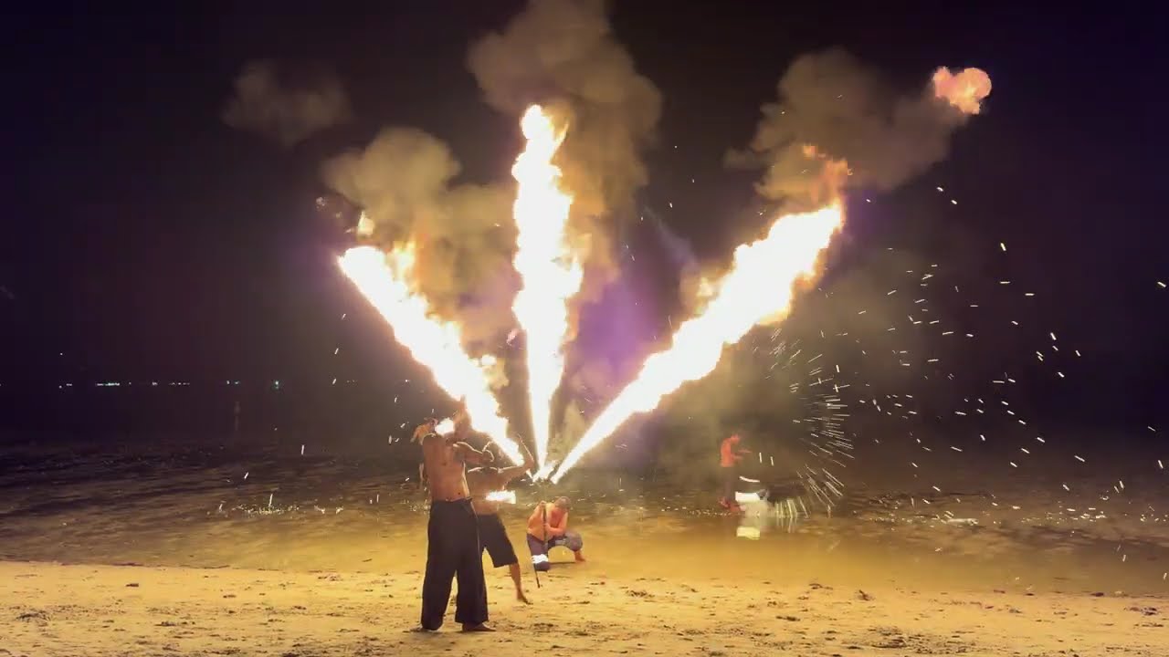 Experience the thrill of a spectacular fire show on the beach! 🔥 #fireshow
