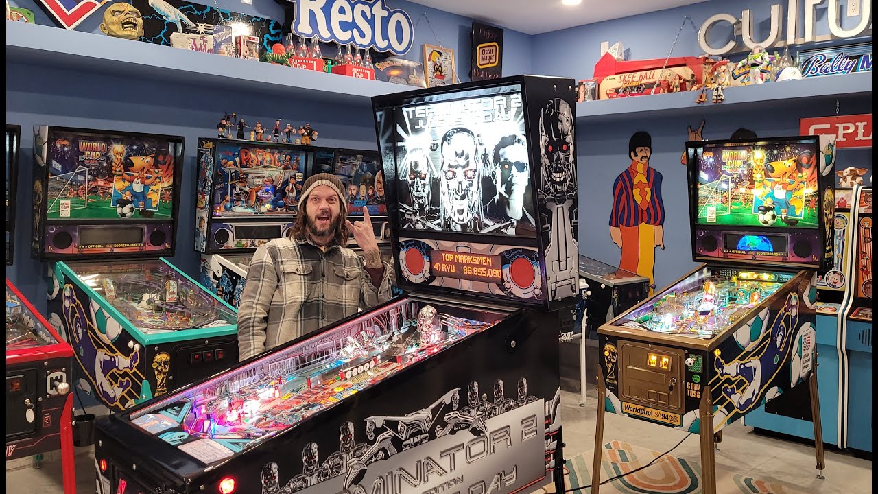 Grasley Garage Update! Chrome T2 & Gold World Cup Soccer Pinball projects are done!