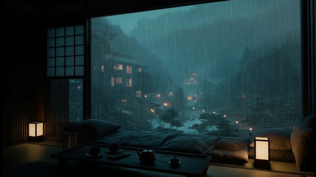 Quiet Winter Garden Heavy Rain Sounds 🌧 | Peaceful Night Atmosphere for Deep Sleep & Relaxation